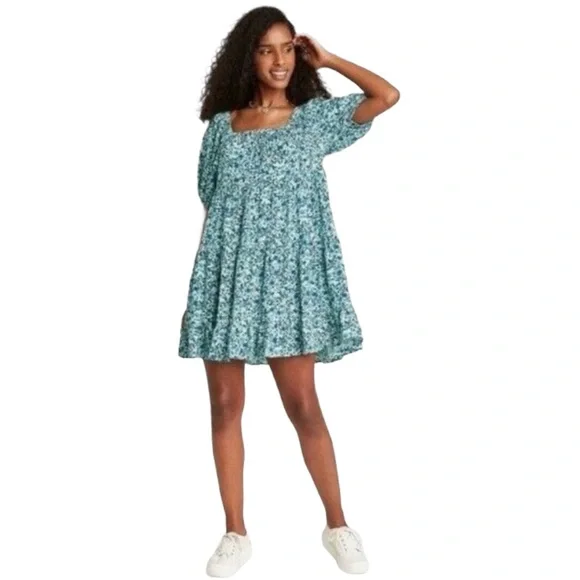 Wild Fable Ruffled Blue Floral Tiered Babydoll Dress - Picture 2 of 10